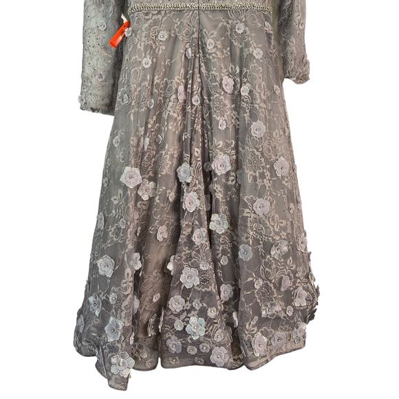 Mac Duggal Long Sleeve Floral Applique Embellished Lace Dress Sterling Size 8 - Picture 9 of 16